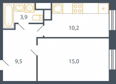 1-комнатная квартира 38,9 м²